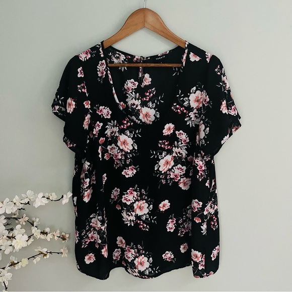 Torrid Black Floral Ruffle Sleeve Top Size 1X - Picture 4 of 6